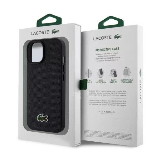 Lacoste Iconic Petit Pique Szőtt Logós MagSafe tok,  iPhone 15 - fekete