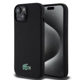   Lacoste Liquid Silicone Microfiber krokodil logós MagSafe tok iPhone 15 -  fekete 