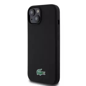   Lacoste Liquid Silicone Microfiber krokodil logós MagSafe tok iPhone 15 -  fekete 