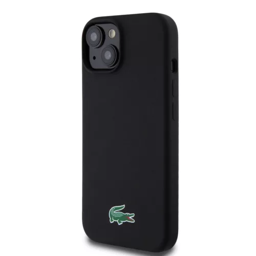 Lacoste Liquid Silicone Microfiber krokodil logós MagSafe tok iPhone 15 -  fekete 