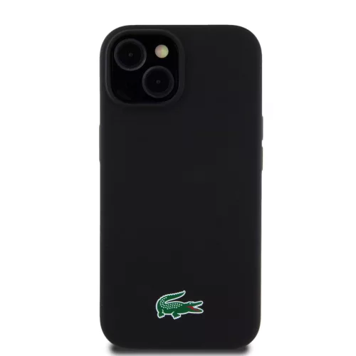 Lacoste Liquid Silicone Microfiber krokodil logós MagSafe tok iPhone 15 -  fekete 