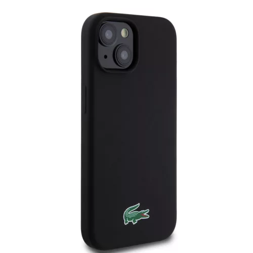 Lacoste Liquid Silicone Microfiber krokodil logós MagSafe tok iPhone 15 -  fekete 