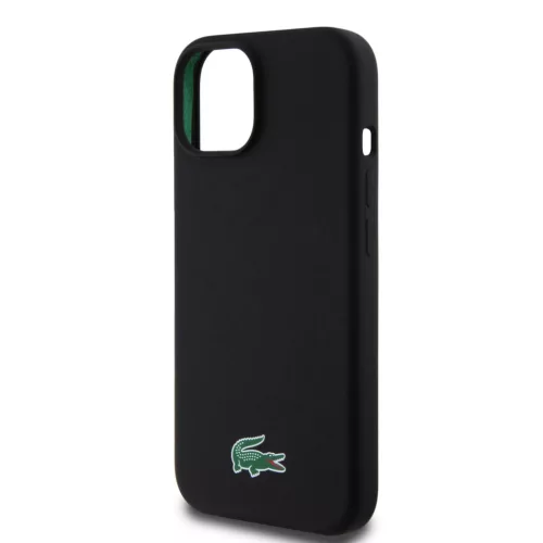 Lacoste Liquid Silicone Microfiber krokodil logós MagSafe tok iPhone 15 -  fekete 