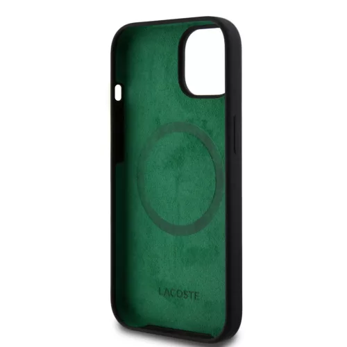 Lacoste Liquid Silicone Microfiber krokodil logós MagSafe tok iPhone 15 -  fekete 