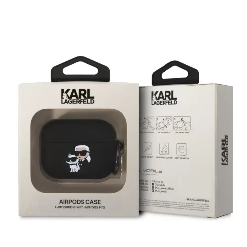 Karl Lagerfeld 3D Logo NFT Karl and Choupette Silikonové tok, AirPods Pro - fekete
