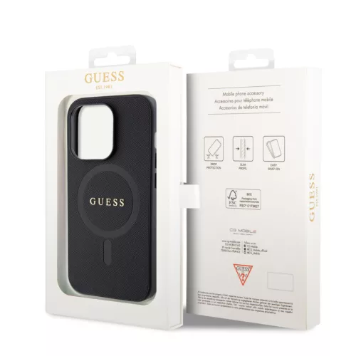 Guess PU Saffiano MagSafe tok, iPhone 15 Pro Max - fekete