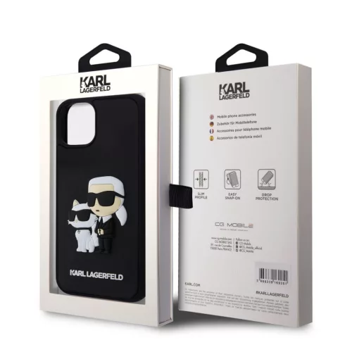 Karl Lagerfeld 3D Rubber Karl and Choupette tok, iPhone 13 - fekete
