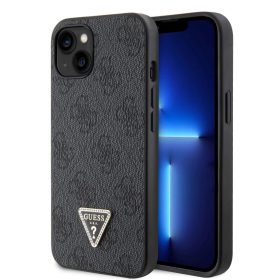   Guess PU 4G Strass Triangle Metal Logo tok, iPhone 16 Pro - fekete