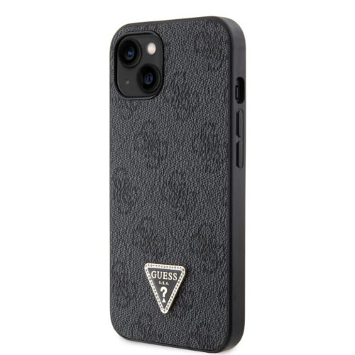 Guess PU 4G Strass Triangle Metal Logo tok, iPhone 16 Pro - fekete