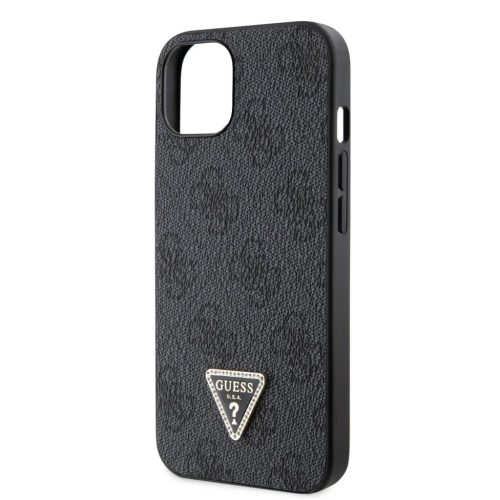 Guess PU 4G Strass Triangle Metal Logo tok, iPhone 16 Pro - fekete