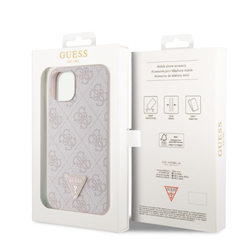 Guess PU 4G Strass Triangle Metal Logo tok, iPhone 16 Pro - rózsaszín