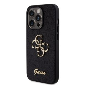   Guess PU Fixed Glitter 4G Metal Logo tok, iPhone 16 Pro - fekete