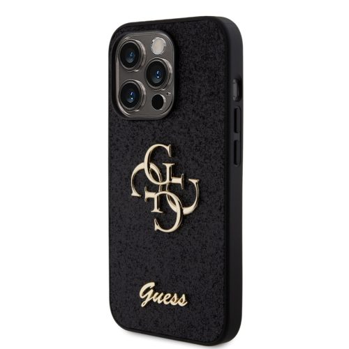 Guess PU Fixed Glitter 4G Metal Logo tok, iPhone 16 Pro - fekete