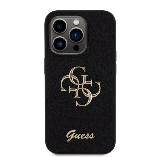 Guess PU Fixed Glitter 4G Metal Logo tok, iPhone 16 Pro - fekete