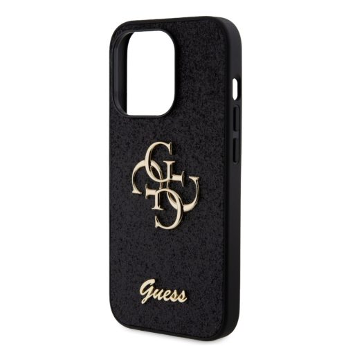 Guess PU Fixed Glitter 4G Metal Logo tok, iPhone 16 Pro - fekete