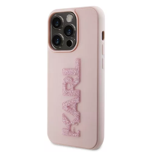 Karl Lagerfeld 3D Rubber Glitter Logo Karl iPhone 15 Pro Max tok – rózsaszín