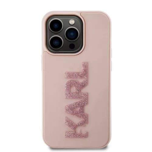 Karl Lagerfeld 3D Rubber Glitter Logo Karl iPhone 15 Pro Max tok – rózsaszín