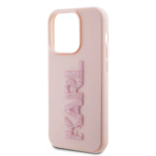 Karl Lagerfeld 3D Rubber Glitter Logo Karl iPhone 15 Pro Max tok – rózsaszín