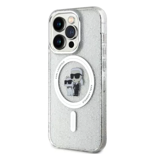 Karl Lagerfeld IML Glitter Karl and Choupette MagSafe iPhone 15 Pro tok – átlátszó