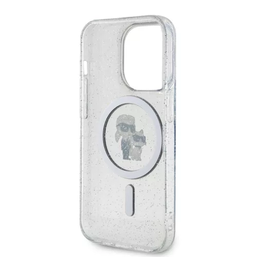 Karl Lagerfeld IML Glitter Karl and Choupette MagSafe iPhone 15 Pro tok – átlátszó