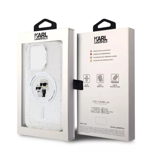 Karl Lagerfeld IML Glitter Karl and Choupette MagSafe iPhone 15 Pro tok – átlátszó