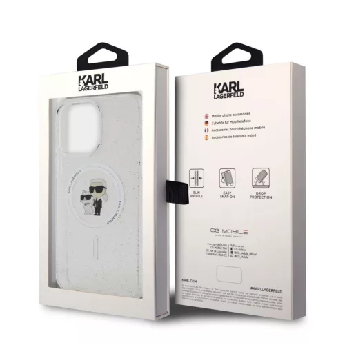 Karl Lagerfeld IML Glitter Karl and Choupette MagSafe iPhone 15 Pro Max tok – átlátszó