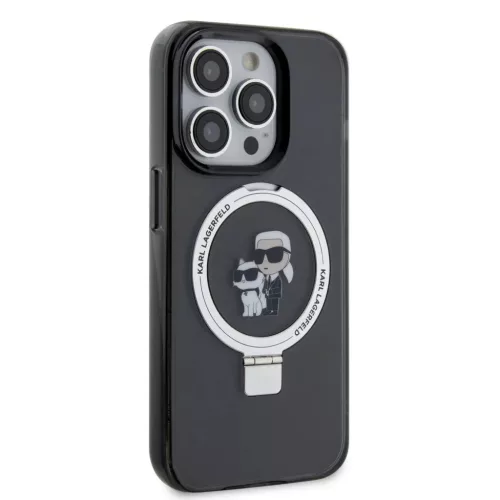 Karl Lagerfeld Ringstand Karl and Choupette MagSafe tok, iPhone 16 Pro Max - fekete