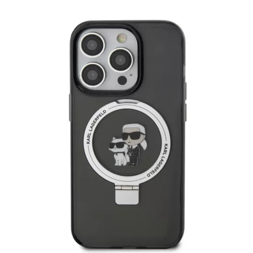 Karl Lagerfeld Ringstand Karl and Choupette MagSafe tok, iPhone 16 Pro Max - fekete