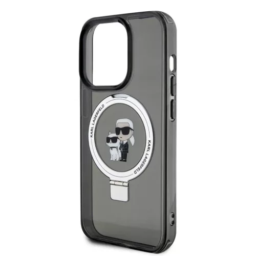 Karl Lagerfeld Ringstand Karl and Choupette MagSafe tok, iPhone 16 Pro Max - fekete