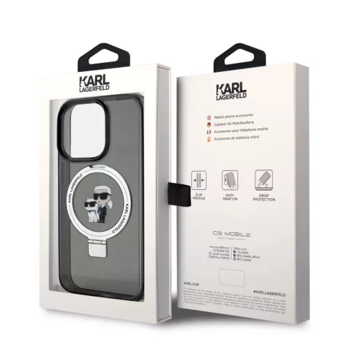 Karl Lagerfeld Ringstand Karl and Choupette MagSafe tok, iPhone 16 Pro Max - fekete