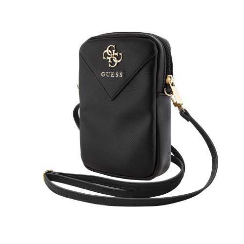 Guess PU Grained 4G Metal Logo Wallet Phone Bag Zipper Black - fekete