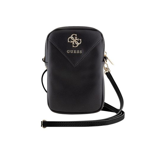 Guess PU Grained 4G Metal Logo Wallet Phone Bag Zipper Black - fekete