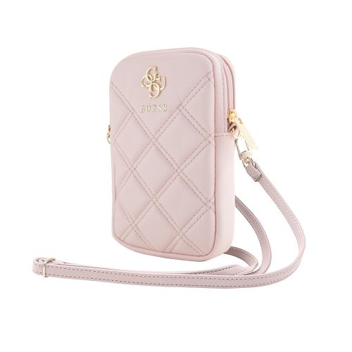 Guess PU Quilted 4G Metal Logo Wallet Phone Bag Zipper Pink - rózsaszín