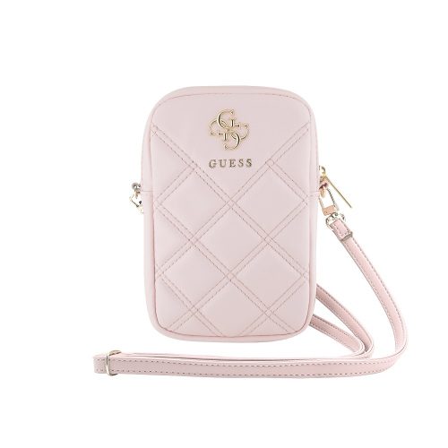 Guess PU Quilted 4G Metal Logo Wallet Phone Bag Zipper Pink - rózsaszín