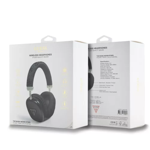 Guess PU Leather 4G Triangle Logo Wireless Headphone Black - fekete