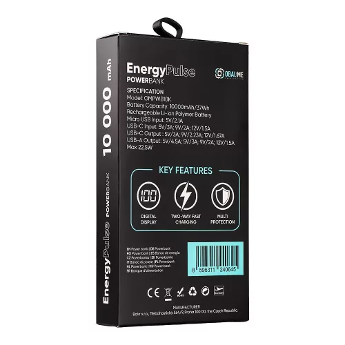 OBAL:ME EnergyPulse Powerbank 10000mAh, 22,5W, - fekete
