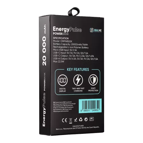 OBAL:ME EnergyPulse Powerbank 20000mAh, 22,5W, - fekete