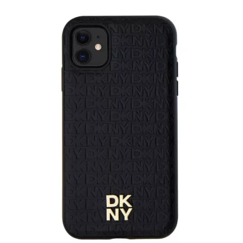 DKNY PU Leather Repeat Pattern Stack Logo Magsafe tok, iPhone 11 - fekete
