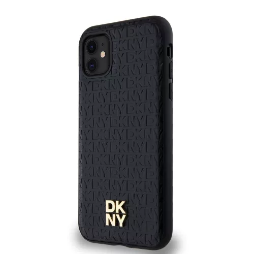 DKNY PU Leather Repeat Pattern Stack Logo Magsafe tok, iPhone 11 - fekete