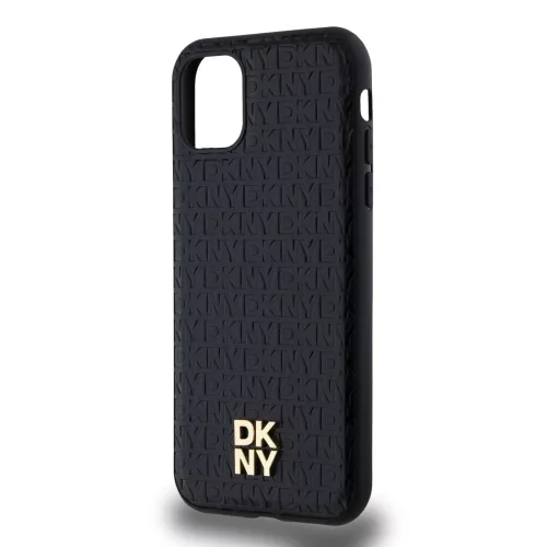 DKNY PU Leather Repeat Pattern Stack Logo Magsafe tok, iPhone 11 - fekete