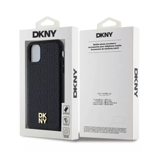 DKNY PU Leather Repeat Pattern Stack Logo Magsafe tok, iPhone 11 - fekete