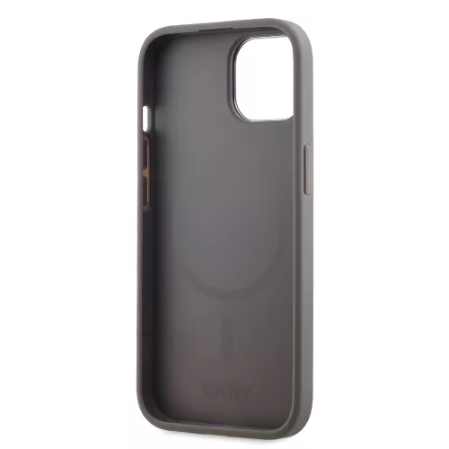 DKNY PU Leather Stack Logo Magsafe tok, iPhone 15 - szürke