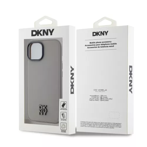 DKNY PU Leather Stack Logo Magsafe tok, iPhone 15 - szürke