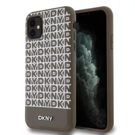   DKNY PU Leather Repeat Pattern Bottom Stripe MagSafe tok, iPhone 11 - barna