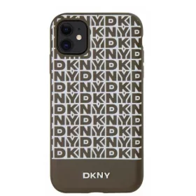   DKNY PU Leather Repeat Pattern Bottom Stripe MagSafe tok, iPhone 11 - barna