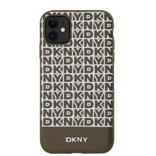 DKNY PU Leather Repeat Pattern Bottom Stripe MagSafe tok, iPhone 11 - barna