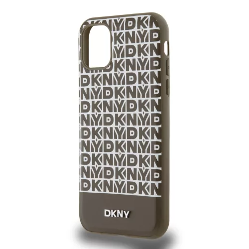 DKNY PU Leather Repeat Pattern Bottom Stripe MagSafe tok, iPhone 11 - barna