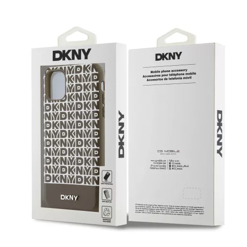DKNY PU Leather Repeat Pattern Bottom Stripe MagSafe tok, iPhone 11 - barna