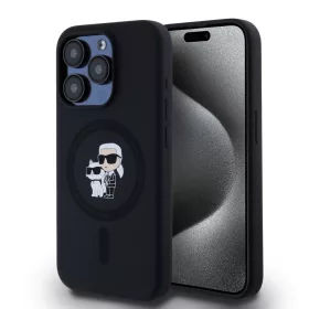   Karl Lagerfeld Liquid Silicone Karl and Choupette Magsafe tok, iPhone 15 Pro - fekete