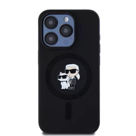   Karl Lagerfeld Liquid Silicone Karl and Choupette Magsafe tok, iPhone 15 Pro - fekete